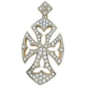 Meda Vintage Yellow Gold and CZ Cut Out Cross Pendant